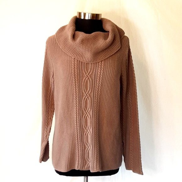 JEANNE PIERRE Sweaters - JEANNE PIERRE Cowl Neck Cable Knit Sweater